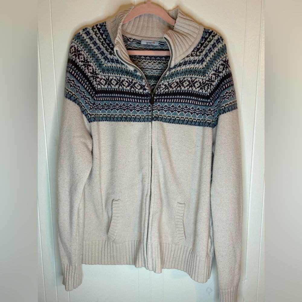 Carhartt Women Full Zip Knit Sweater With Partial Pattern